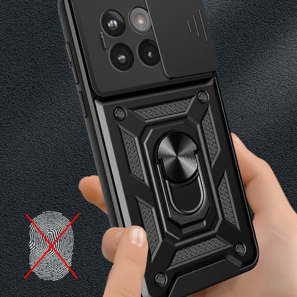 SKALO OnePlus 13R Armor Metallring Kameraslider Skal - Svart