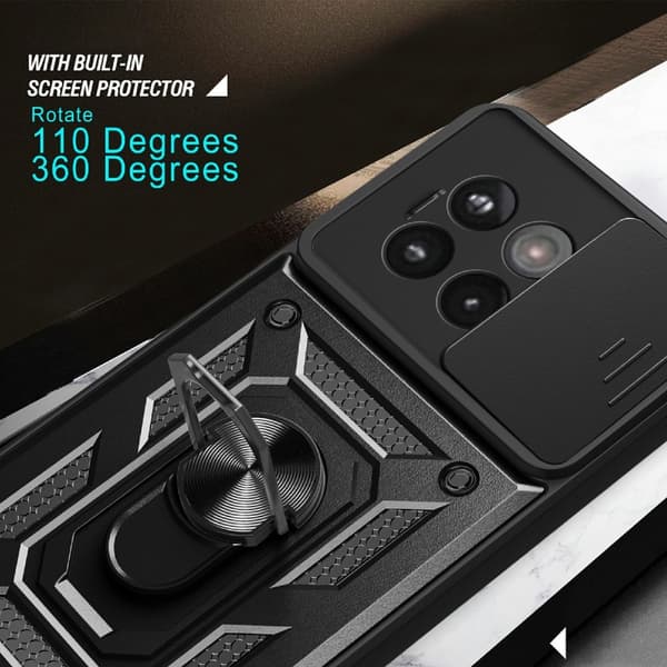 SKALO OnePlus 13R Armor Metallring Kameraslider Skal - Svart