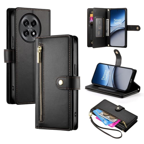 SKALO OnePlus 13R Zipper Big Plånboksfodral - Svart