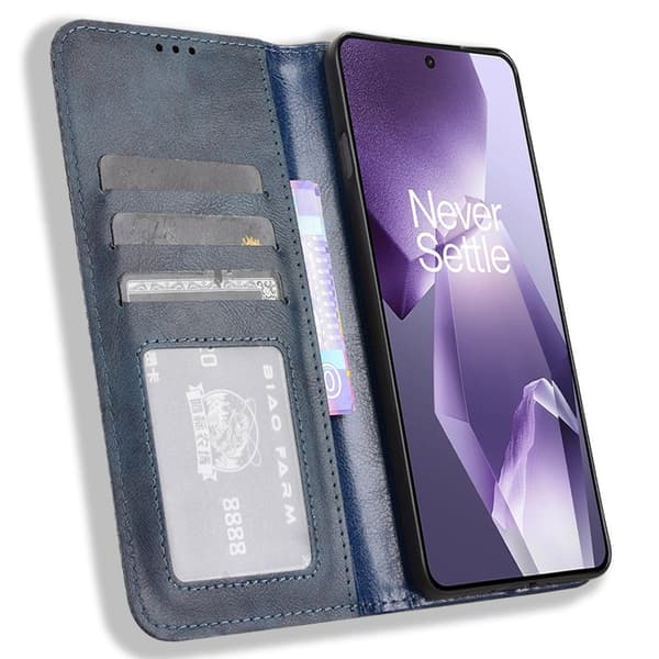 SKALO OnePlus 13R Embossed Premium Flip Cover - Blå