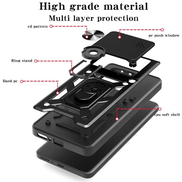 SKALO Xiaomi Redmi Note 14 5G Armor Metallring Kameraslider Skal - Svart