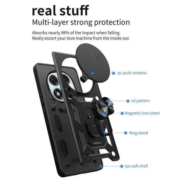 SKALO Xiaomi Redmi Note 14 Pro 5G Armor Metallring Kameraslider Skal - Svart