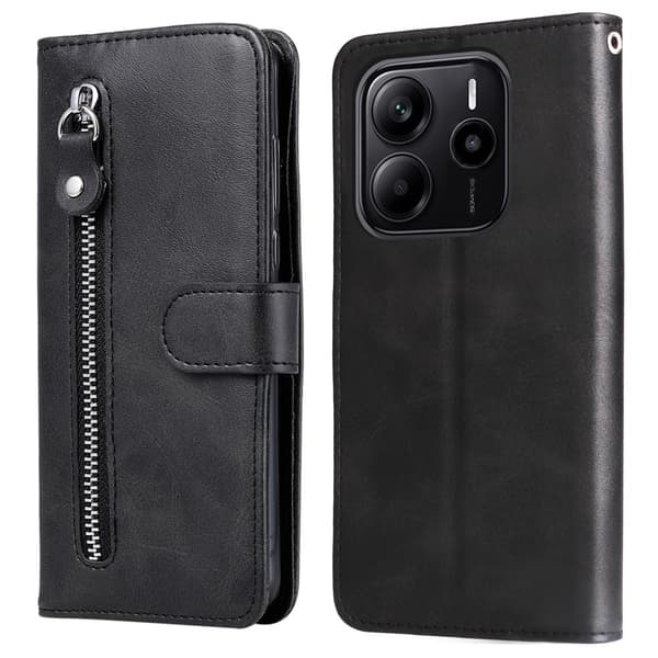 SKALO Xiaomi Redmi Note 14 4G Klassinen vetoketju Lompakkokotelo - Musta