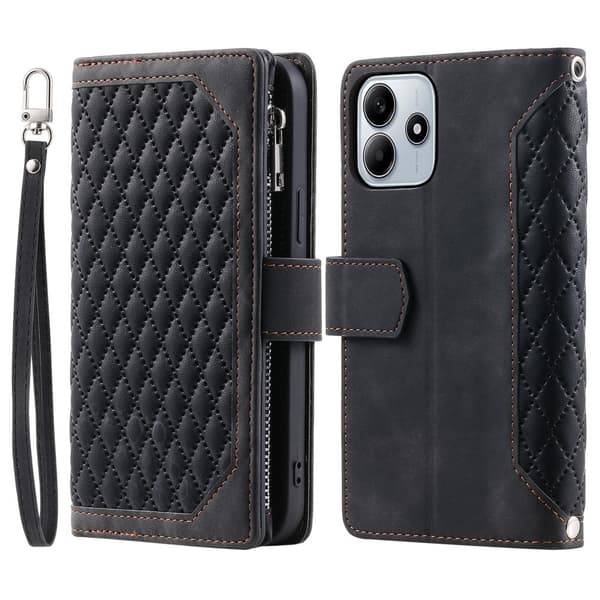 SKALO Xiaomi Redmi Note 14 4G Style 005 Big Wallet Quiltat Lompakkokotelo - Musta