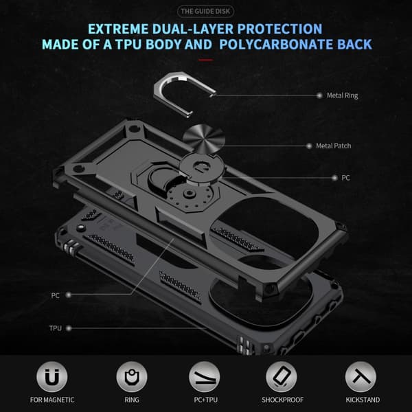 SKALO Xiaomi Redmi Note 14 Pro+ 5G Armor Metallring Cover - Sort