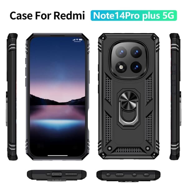 SKALO Xiaomi Redmi Note 14 Pro+ 5G Armor Metallring Cover - Sort