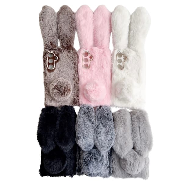 SKALO Samsung S25 3D Fluffy Bunny Suojakuori - Valkoinen