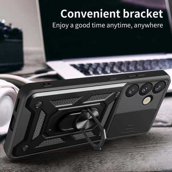 SKALO Samsung S25 Armor Metallring Kameraslider Cover - Blå