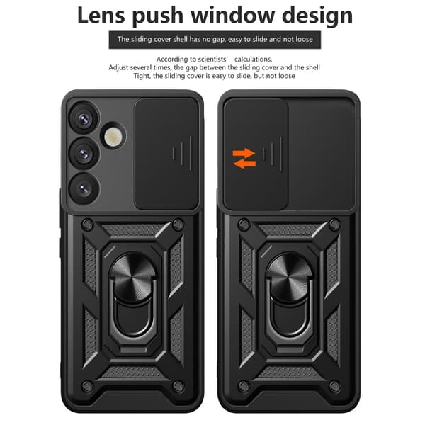 SKALO Samsung S25 Armor Metallring Kameraslider Cover - Blå