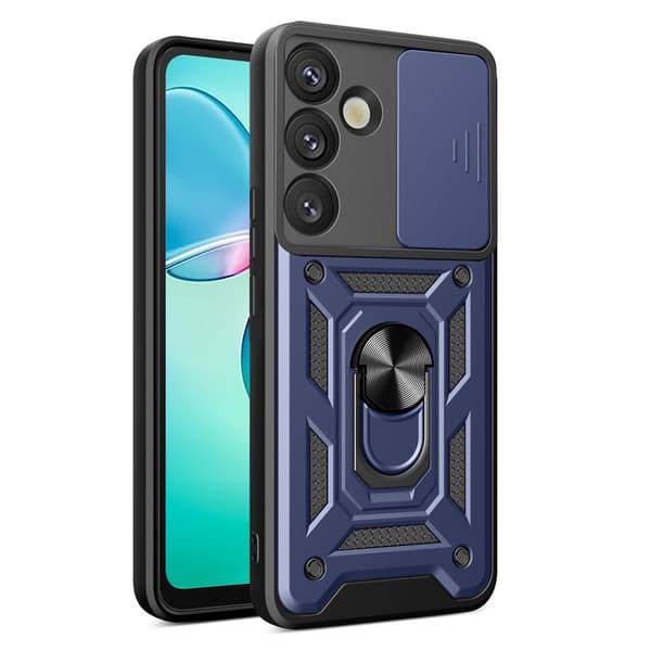 SKALO Samsung S25 Armor Metallring Kameraslider Cover - Blå