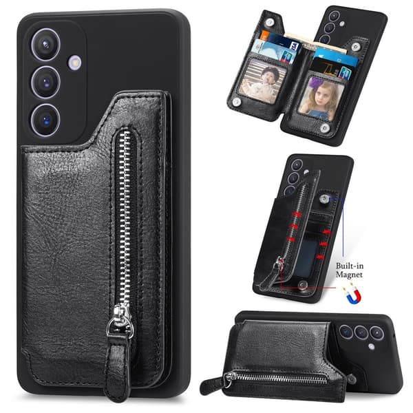 SKALO Samsung S25 PU-læder lynlås Cover - Sort