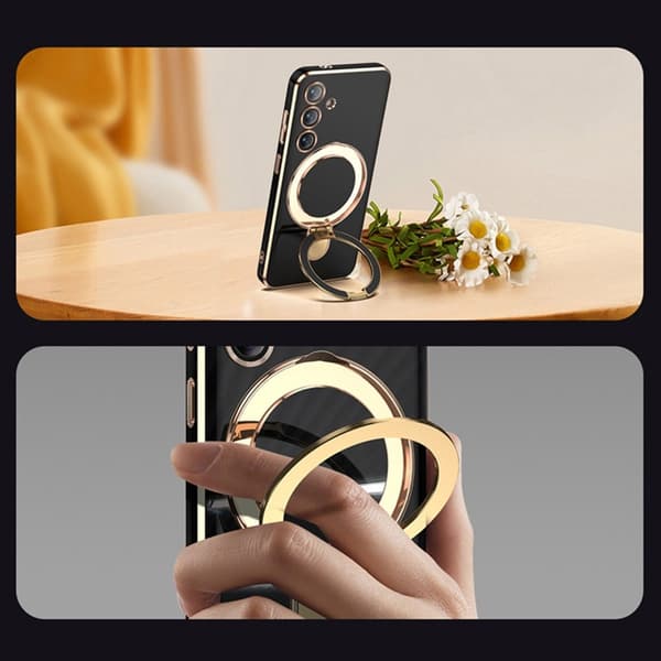 SKALO Samsung S25 Kultasormus Suojakuori - Musta