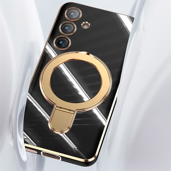 SKALO Samsung S25 Kultasormus Suojakuori - Musta