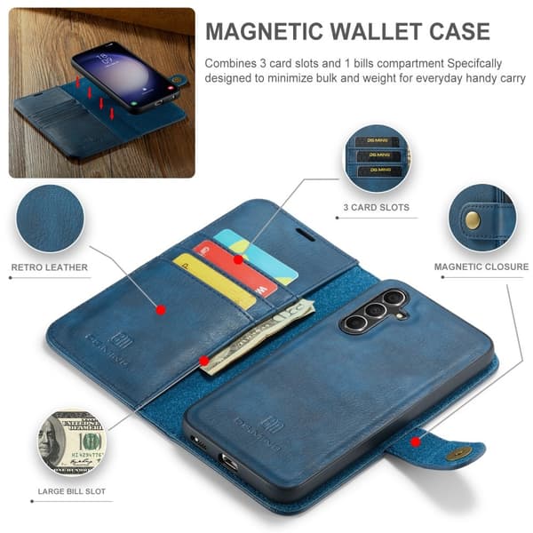 DG MING Samsung S25 2-in-1 Magneetti Lompakkokotelo - Sininen