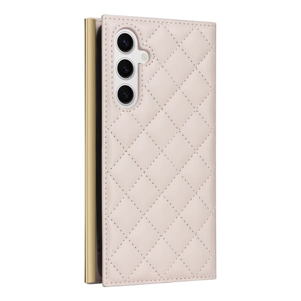 SKALO Samsung S25 Quiltattu olkahihna kullalla reunalla Lompakkokotelo - Beige