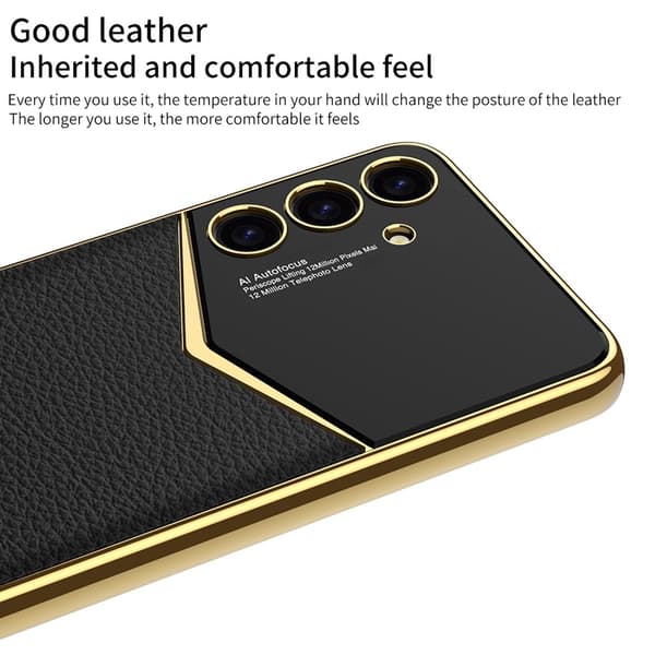 SKALO Samsung S25+ GKK PU-Læder Guldkant Cover - Sort