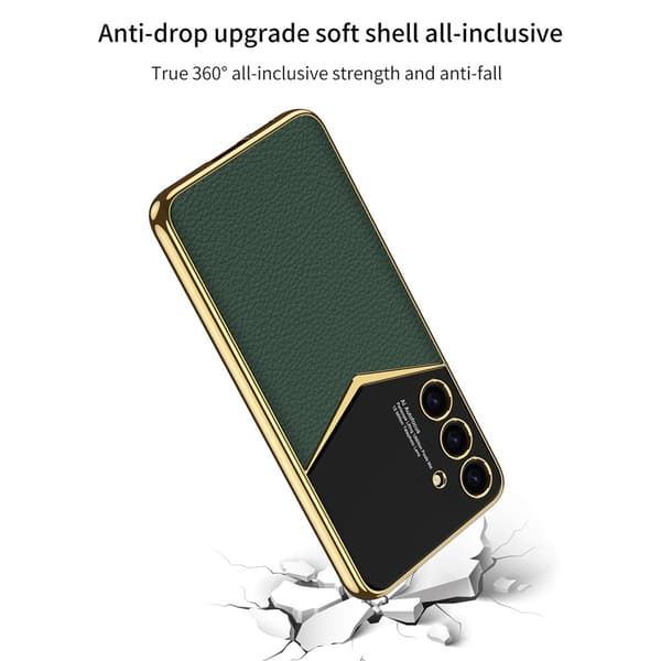 SKALO Samsung S25+ GKK PU-Læder Guldkant Cover - Sort