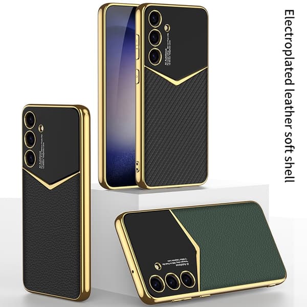 SKALO Samsung S25+ GKK PU-Læder Guldkant Cover - Sort
