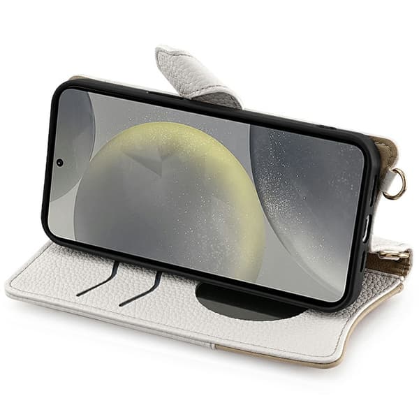 SKALO Samsung S25 Litchi Makeup Mirror Chain Flip Cover - Hvid
