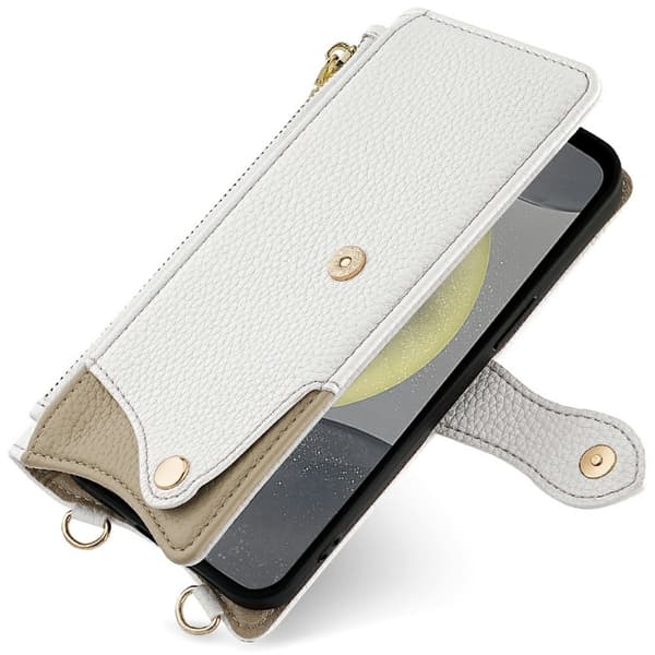 SKALO Samsung S25 Litchi Makeup Mirror Chain Flip Cover - Hvid