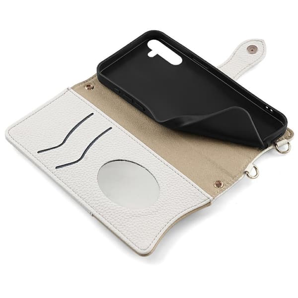 SKALO Samsung S25 Litchi Makeup Mirror Chain Flip Cover - Hvid