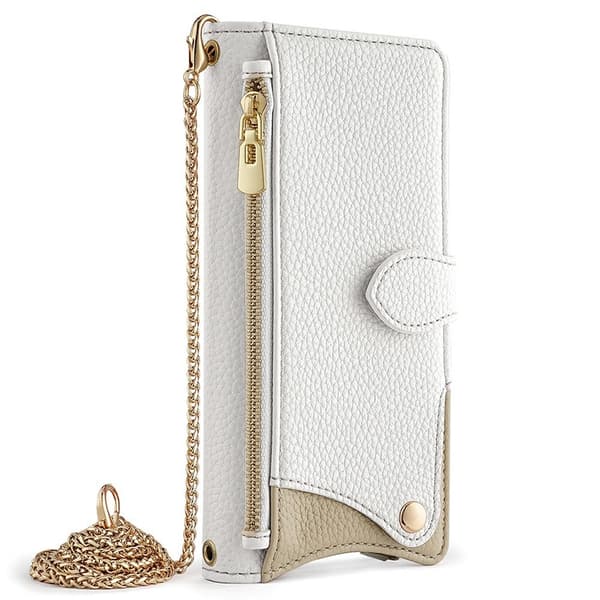SKALO Samsung S25 Litchi Makeup Mirror Chain Flip Cover - Hvid