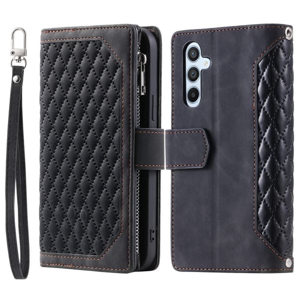 SKALO Samsung S25 Style 005 Big Wallet Quiltat Flip Cover - Sort