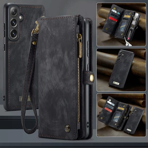 CaseMe Samsung S25 008 BIg Wallet 2in1 Magnet Lompakkokotelo - Musta