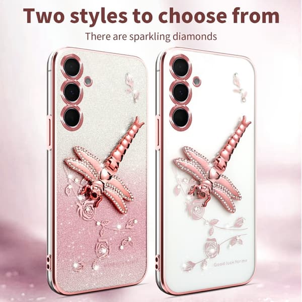 SKALO Samsung S25+ KADEM Dragonfly Glitter Suojakuori - Pinkki