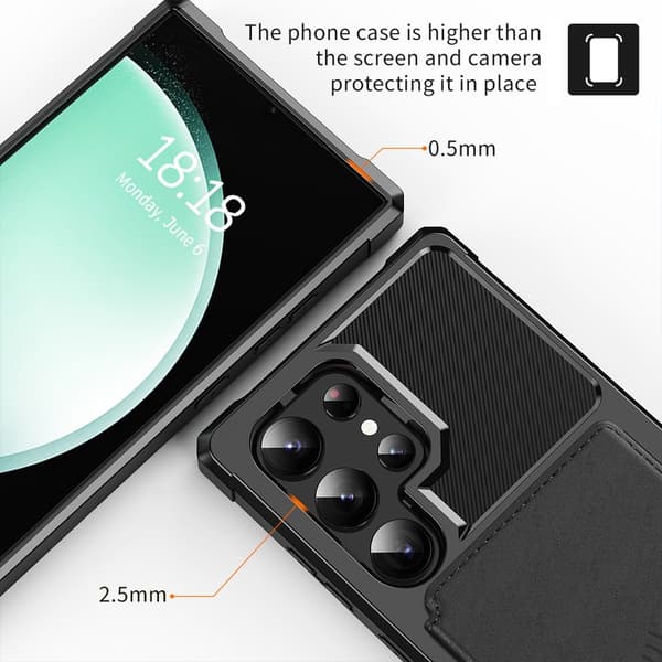 SKALO Samsung S25 Ultra Stötåligt Skal med Plånbok - Svart