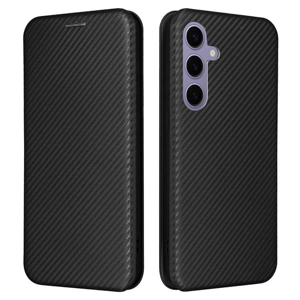 SKALO Samsung S25+ Carbon Fiber Lompakkokotelo - Musta
