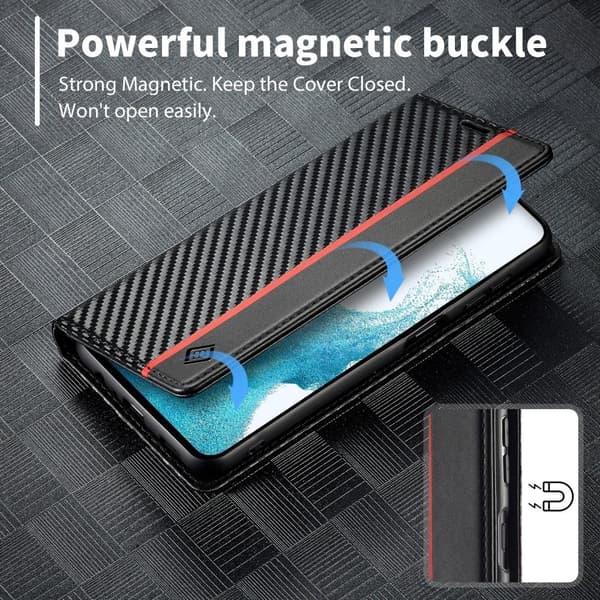 SKALO Samsung S25+ LC.IMEEKE Carbon Fiber Lompakkokotelo - Musta