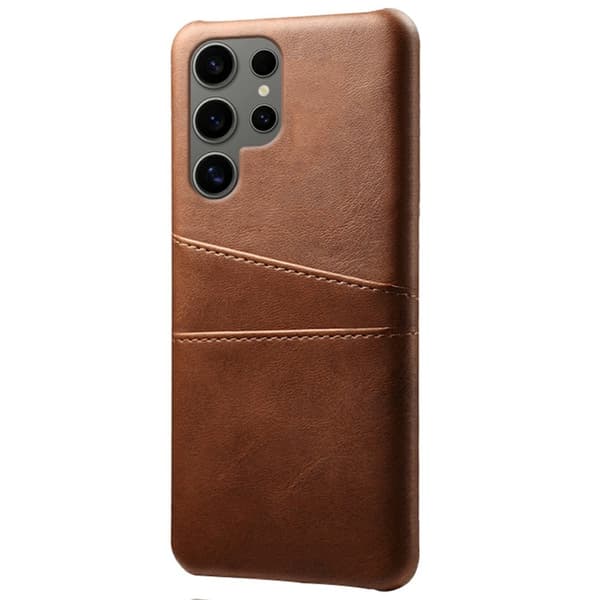 SKALO Samsung S25 Ultra PU-Nahkainen Kortholderi Suojakuori - Ruskea