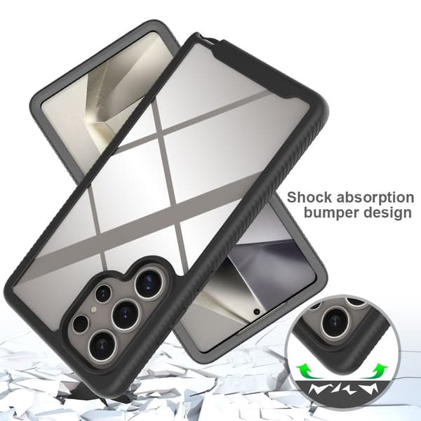 SKALO Samsung S25 Ultra Shockproof Clear Hybrid+Skærmbeskyttelse Cover - Sort