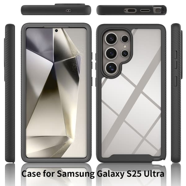 SKALO Samsung S25 Ultra Shockproof Clear Hybrid+Skærmbeskyttelse Cover - Sort
