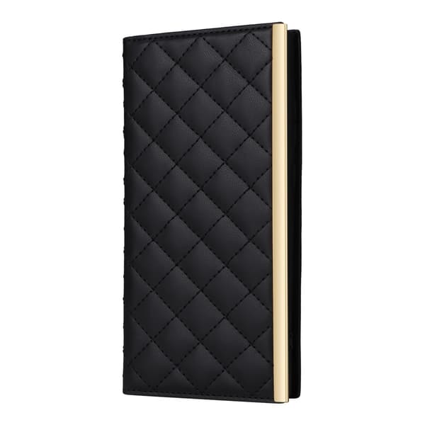 SKALO Samsung S25 Ultra Quiltet skulderrem med guldkant Flip Cover - Sort