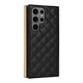 Miniatyrbillede 7 af 7: SKALO Samsung S25 Ultra Quiltet skulderrem med guldkant Flip Cover - Sort