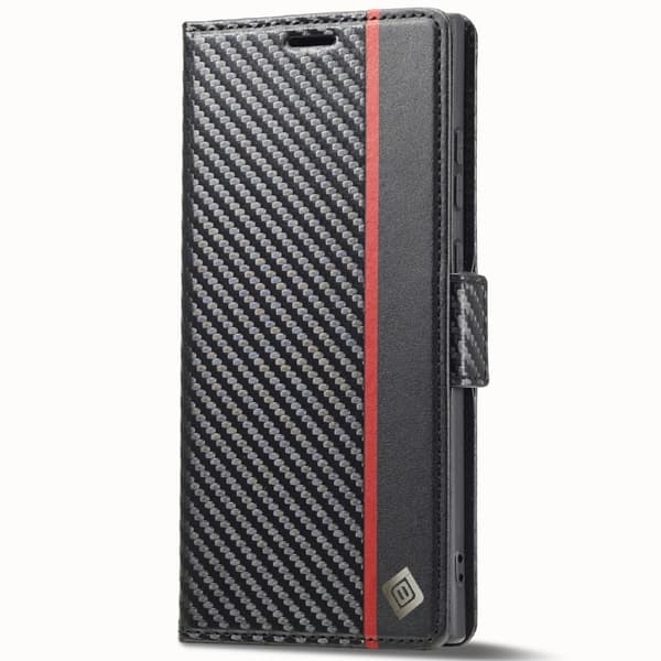 SKALO Samsung S25 Ultra LC.IMEEKE Carbon Fiber Lompakkokotelo - Musta