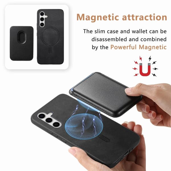 SKALO Samsung S25+ 2-i-1 PU-læder cover+Kortholder Cover - Sort