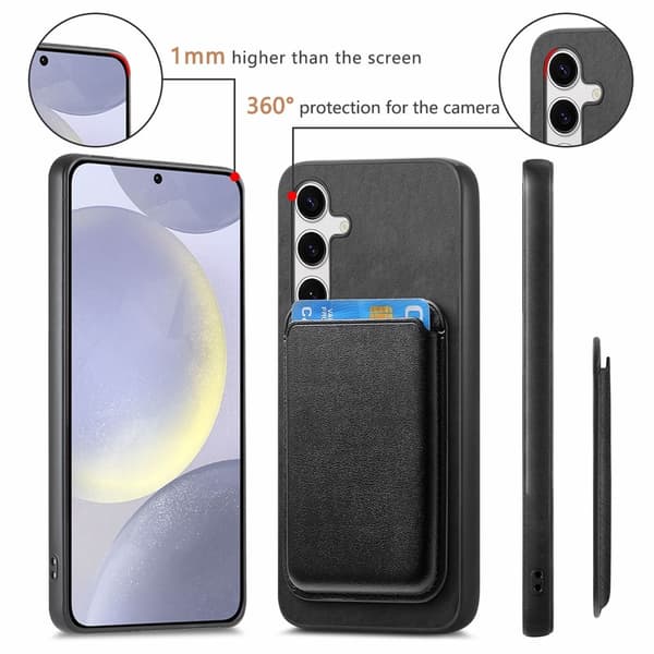 SKALO Samsung S25+ 2-i-1 PU-læder cover+Kortholder Cover - Sort