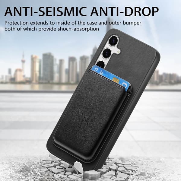 SKALO Samsung S25+ 2-i-1 PU-læder cover+Kortholder Cover - Sort