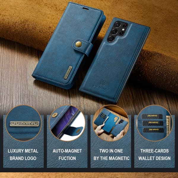 DG MING Samsung S25 Ultra 2-in-1 Magneetti Lompakkokotelo - Sininen
