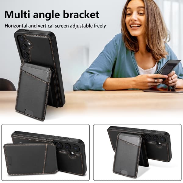 SKALO Samsung S25+ PU-läder Avtagbar Plånbok Skal - Svart