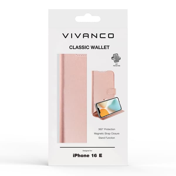 Vivanco iPhone 16e Etui Classic Wallet Rosegull