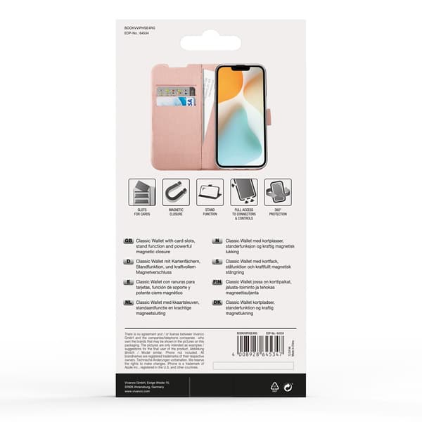 Vivanco iPhone 16e Etui Classic Wallet Rosegull