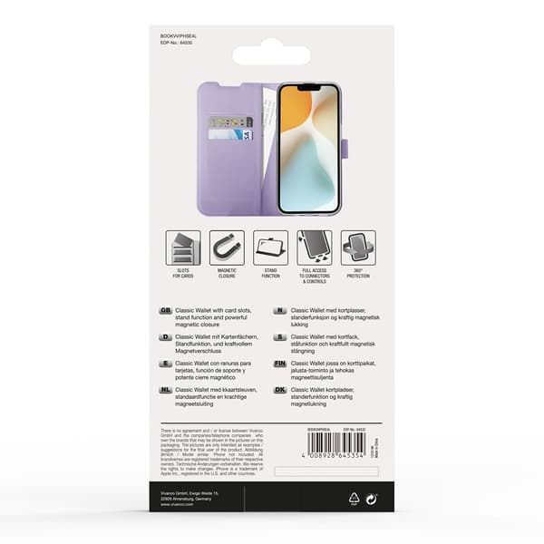 Vivanco iPhone 16e Etui Classic Wallet Lavendel