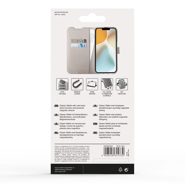 Vivanco iPhone 16e Kotelo Classic Wallet Greige