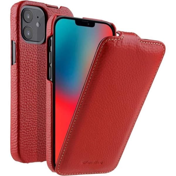 Skyddsfodral - MELCKO - iPhone 12 Mini - Röd läder - Lock - Halvstyv