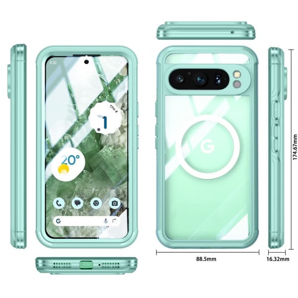 Magnetiskt skal till Google Pixel 9A med baksida i härdat glas 9H