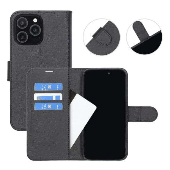 iPhone 16 Pro Max Plånboksfodral med Stativ – Svart